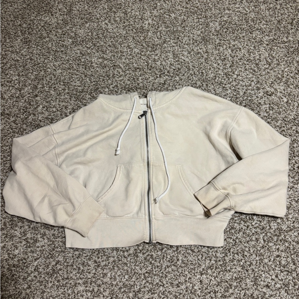 American Eagle Outfitters Cream Zip-Up Jacket